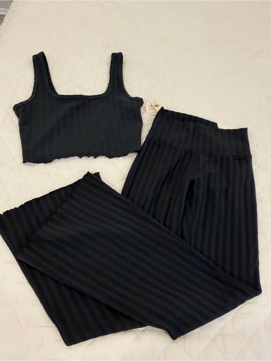 aerie Pants - aerie Black Ribbed Tank Crop & Wide Leg Pants Set